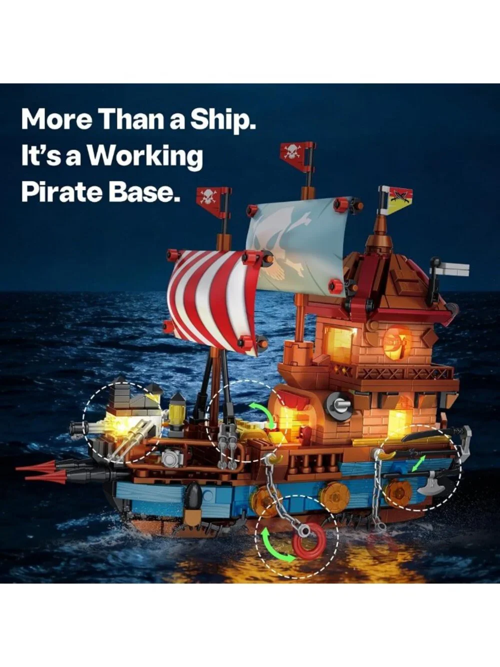 LED Lighted Pirate Ship Building Kit - 916PCS Blocks Set with Treasure Chest